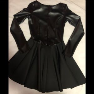 Black leather and polyester dress